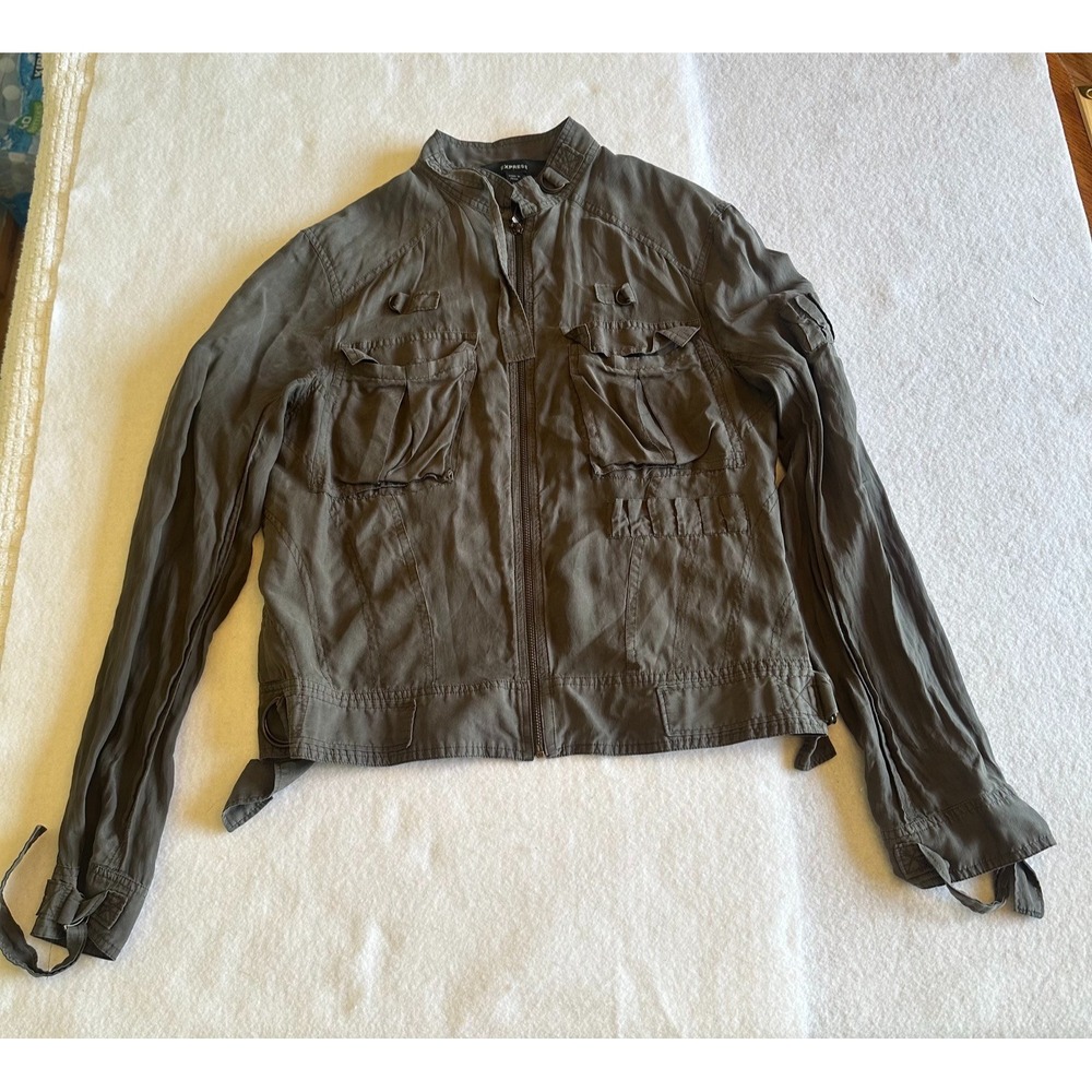 VTG Express Military Utility Jacket Womens Gray Size M Cargo Zip Pockets Outdoor